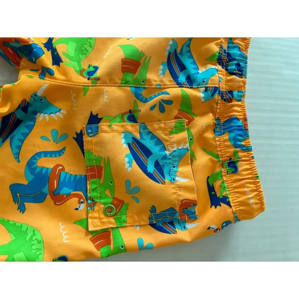 Gymboree Boys 5T Dinosaur Swim Trunks Orange Surfing Dino Board Shorts